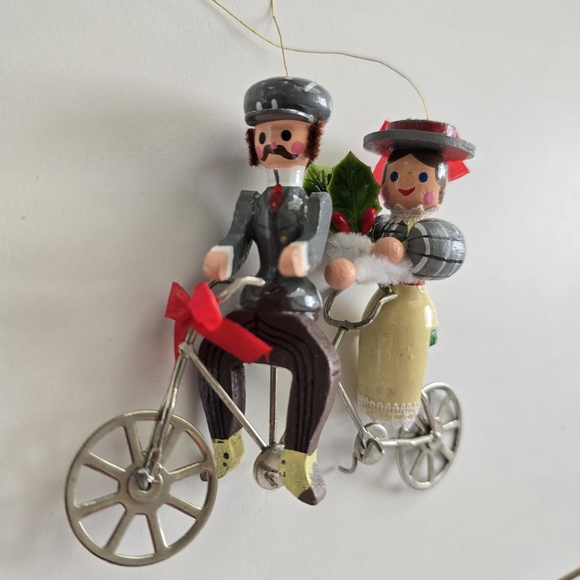 Kurt Adler Other - Vintage Kurt Adler Wooden Christmas Ornament Couple on Bicycle | Holiday Folk De